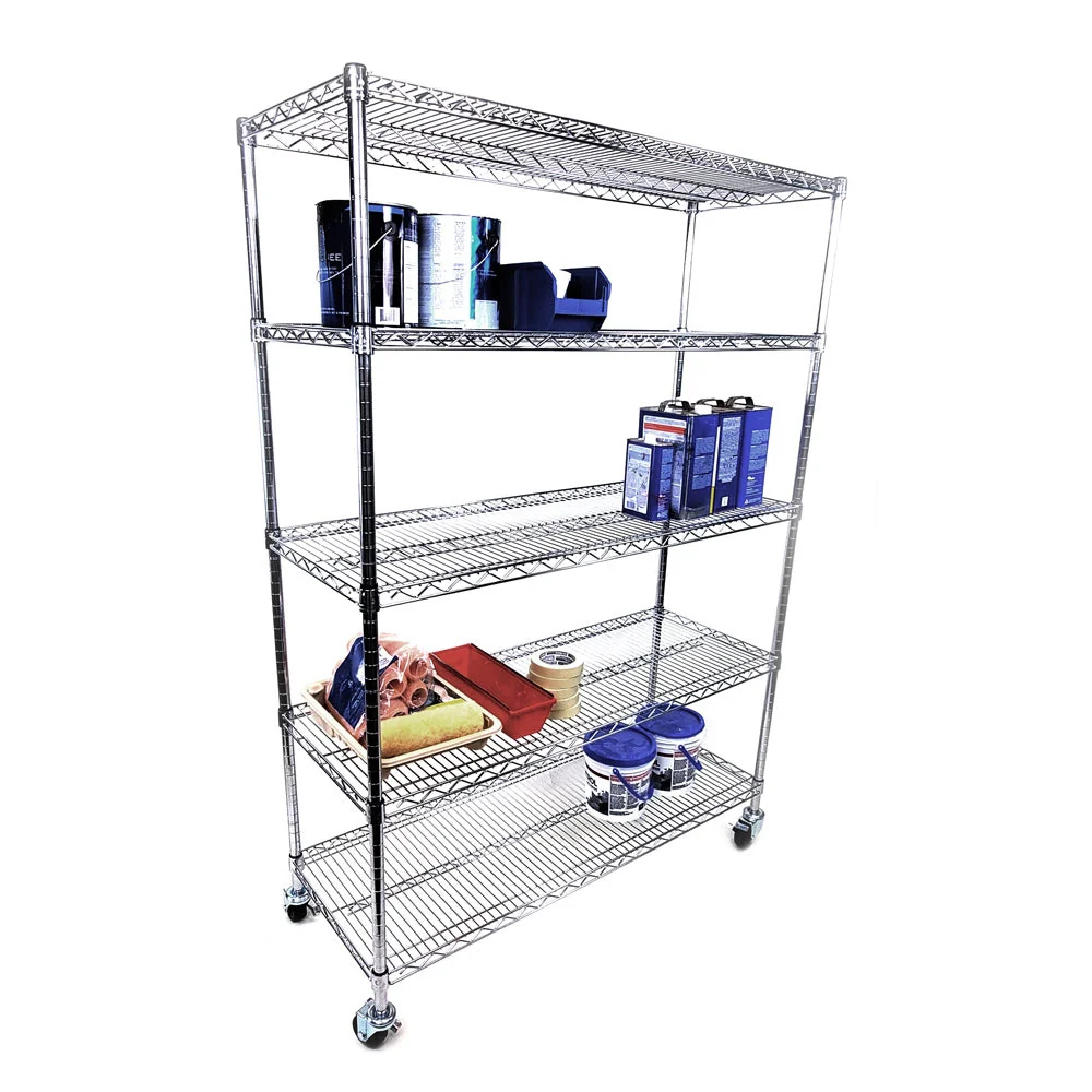 12"d x 54"w - 5-Shelf Chrome Wire Carts w/ 3" Casters - Image 4