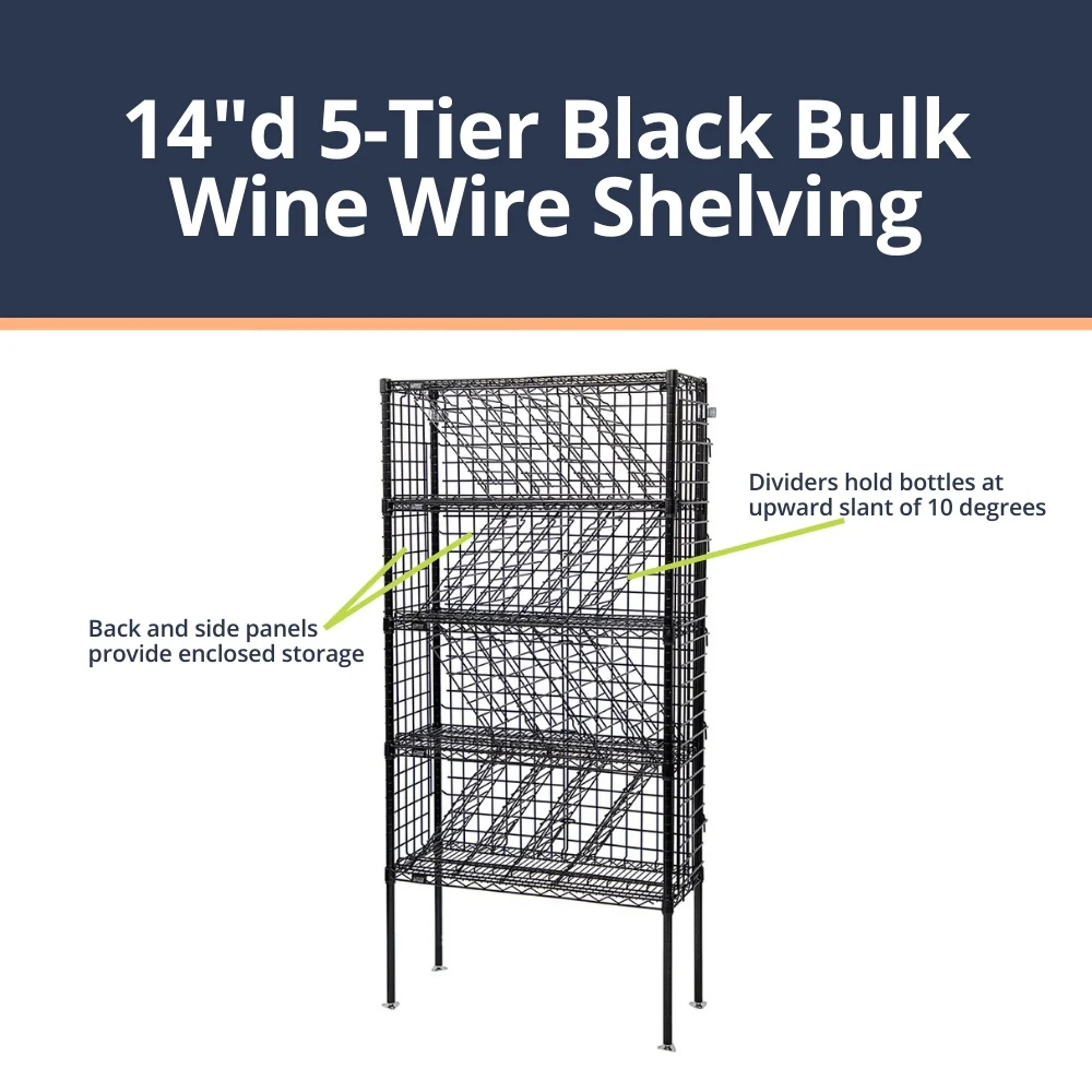 14"d 5-Tier Black Bulk Wine Wire Shelving - Image 3