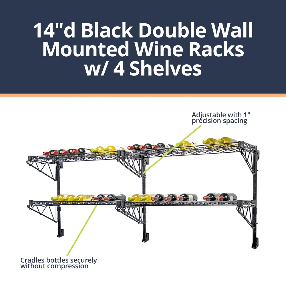 14"d Black Double Wall Mounted Wine Racks w/ 4 Shelves - Image 2