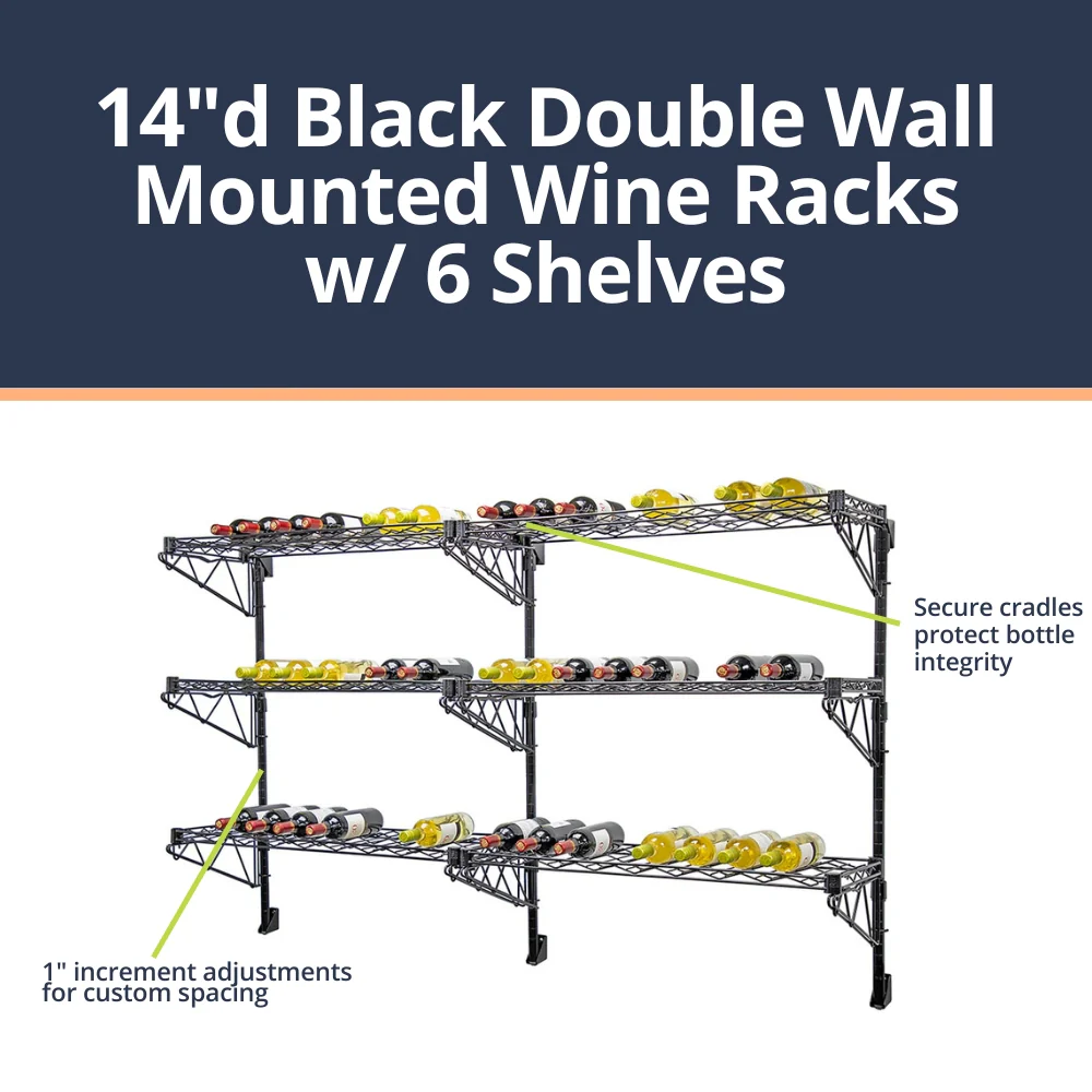 14"d Black Double Wall Mounted Wine Racks w/ 6 Shelves - Image 2