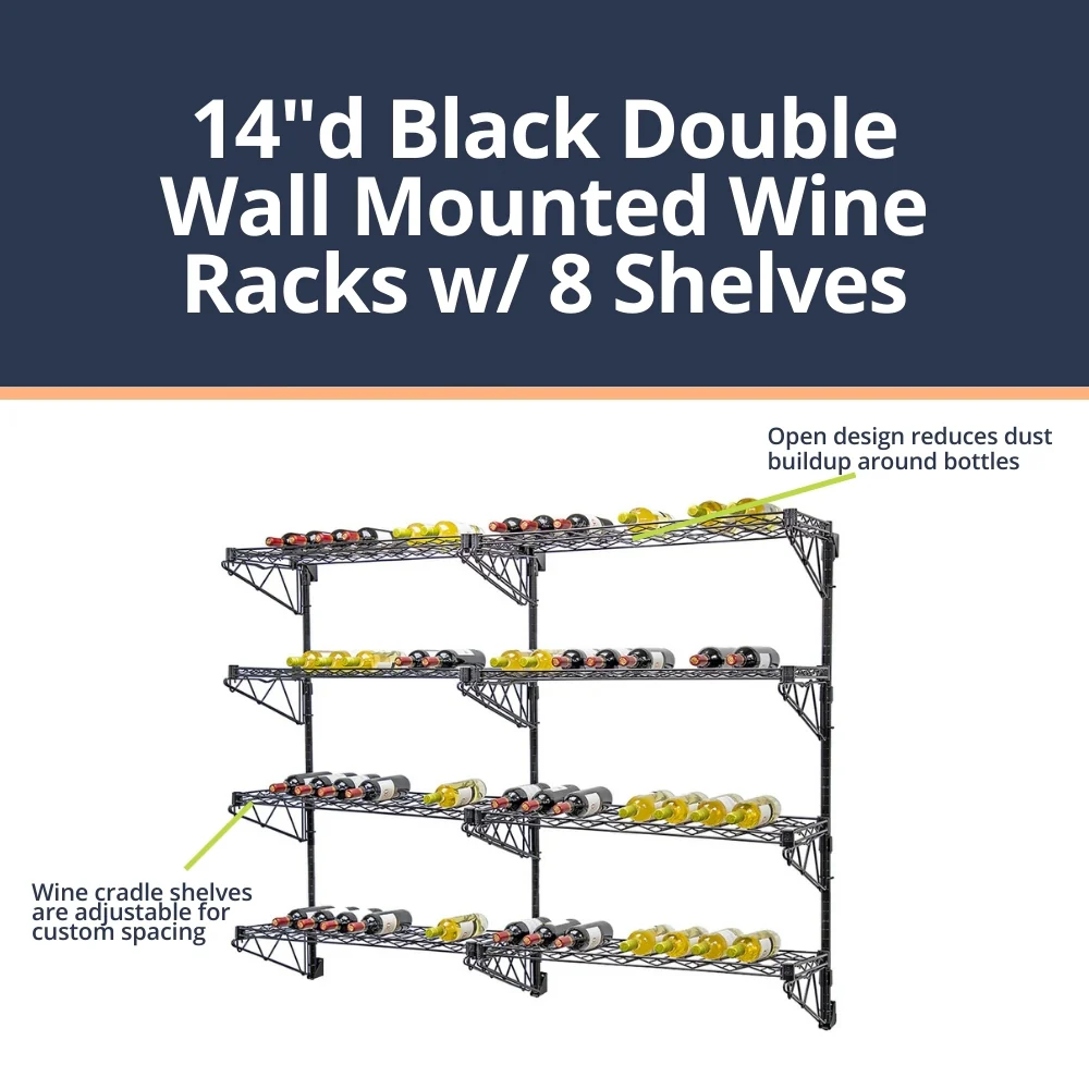 14"d Black Double Wall Mounted Wine Racks w/ 8 Shelves - Image 2