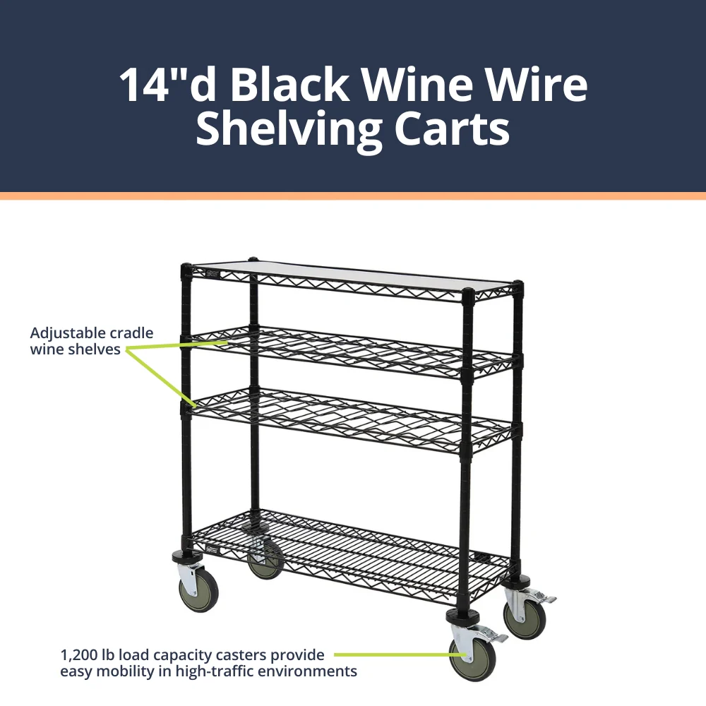 14"d Black Wine Wire Shelving Carts - Image 2