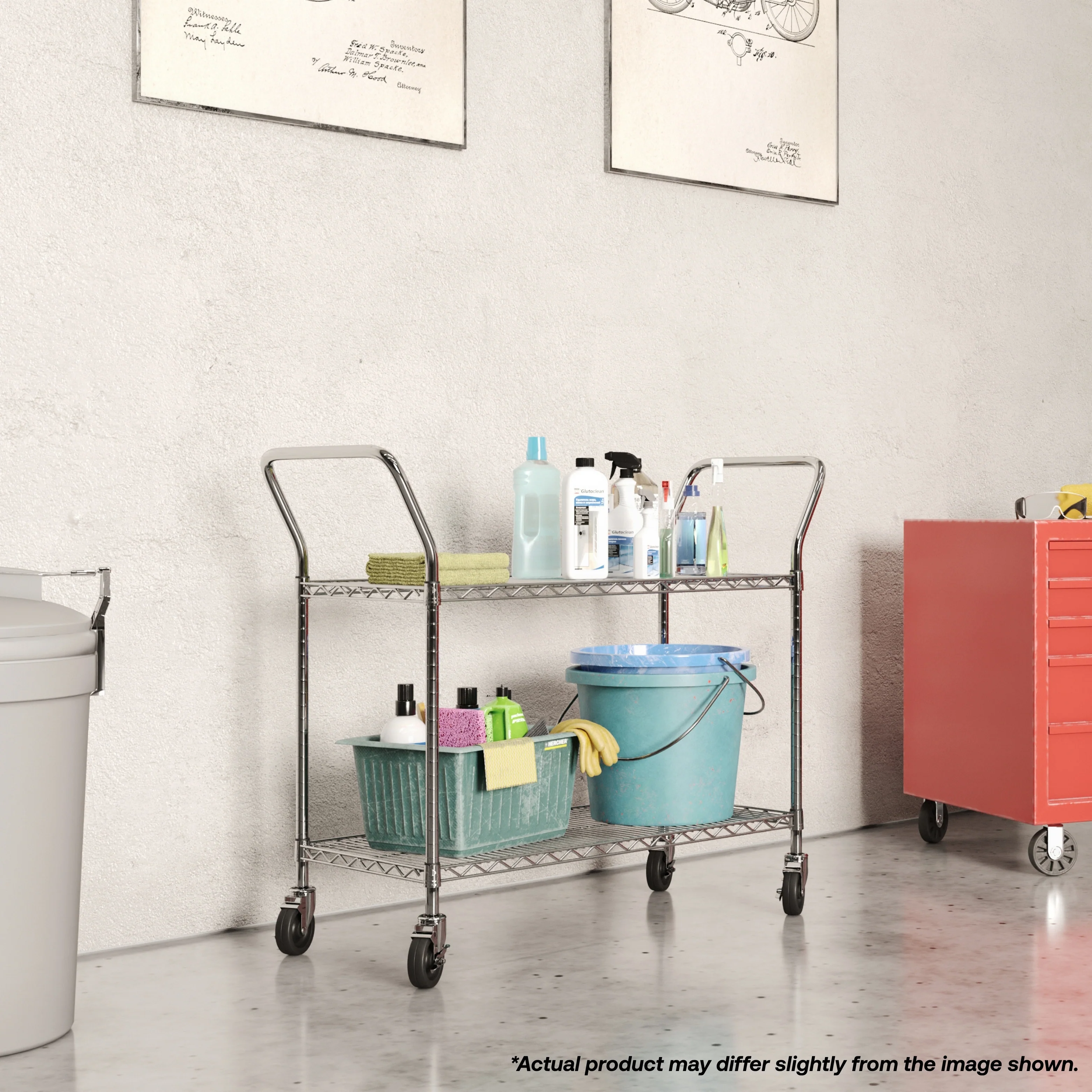 18"d 2-Shelf Chrome Wire Utility Carts - Image 3