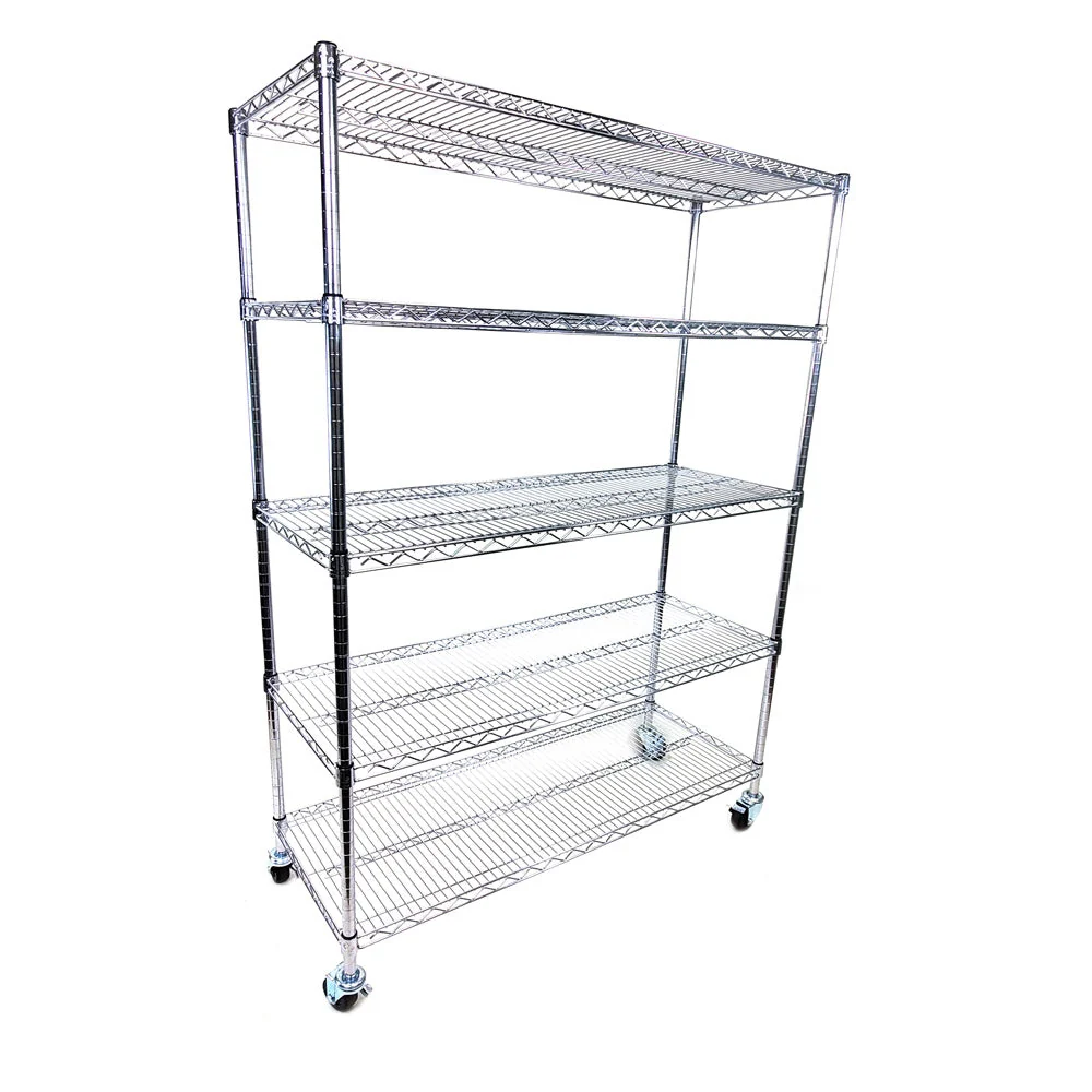 36"d x 48"w - 5-Shelf Chrome Wire Carts w/ 3" Casters - Image 4