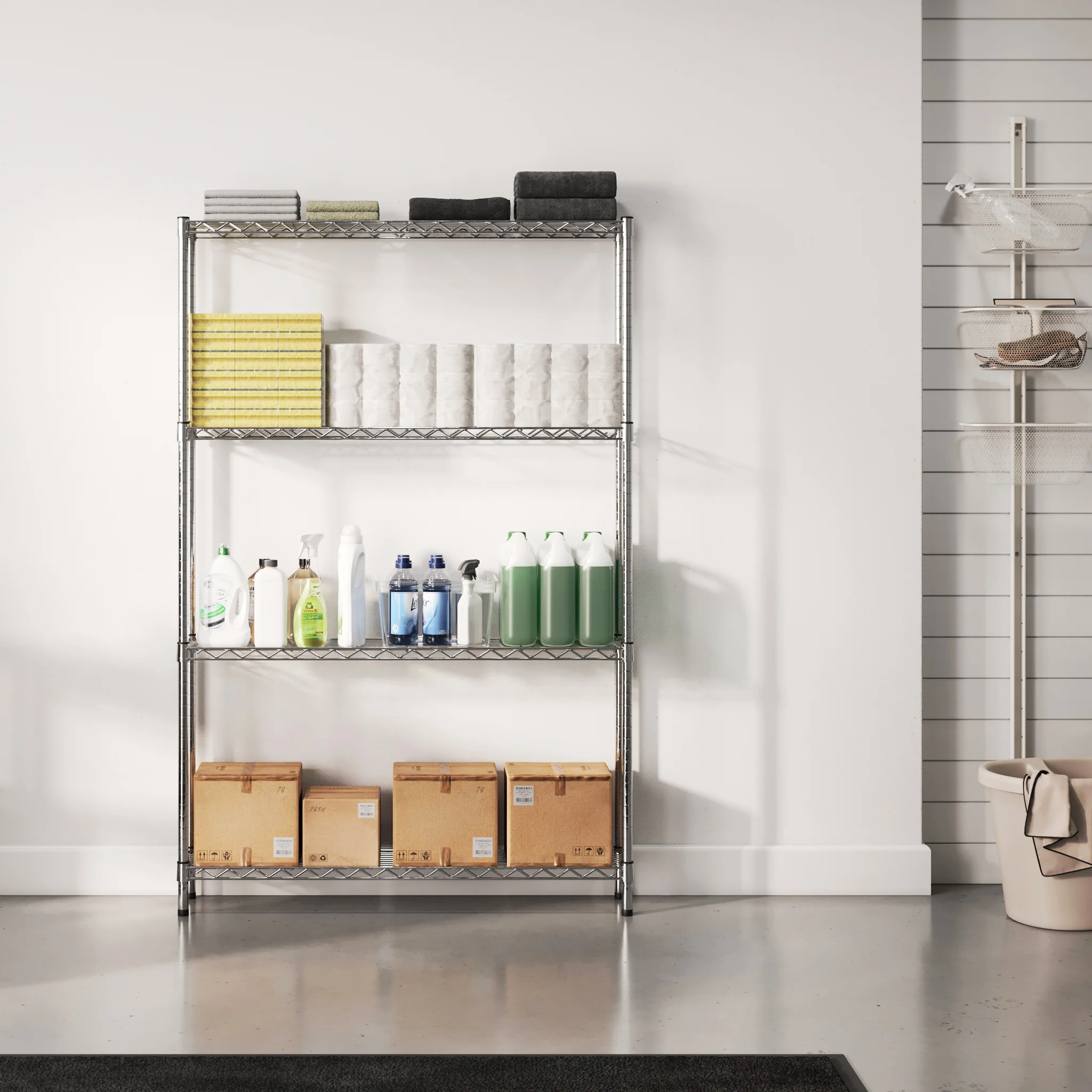 8"d x 36"w Chrome Wire Shelving w/ 4 Shelves - Image 2