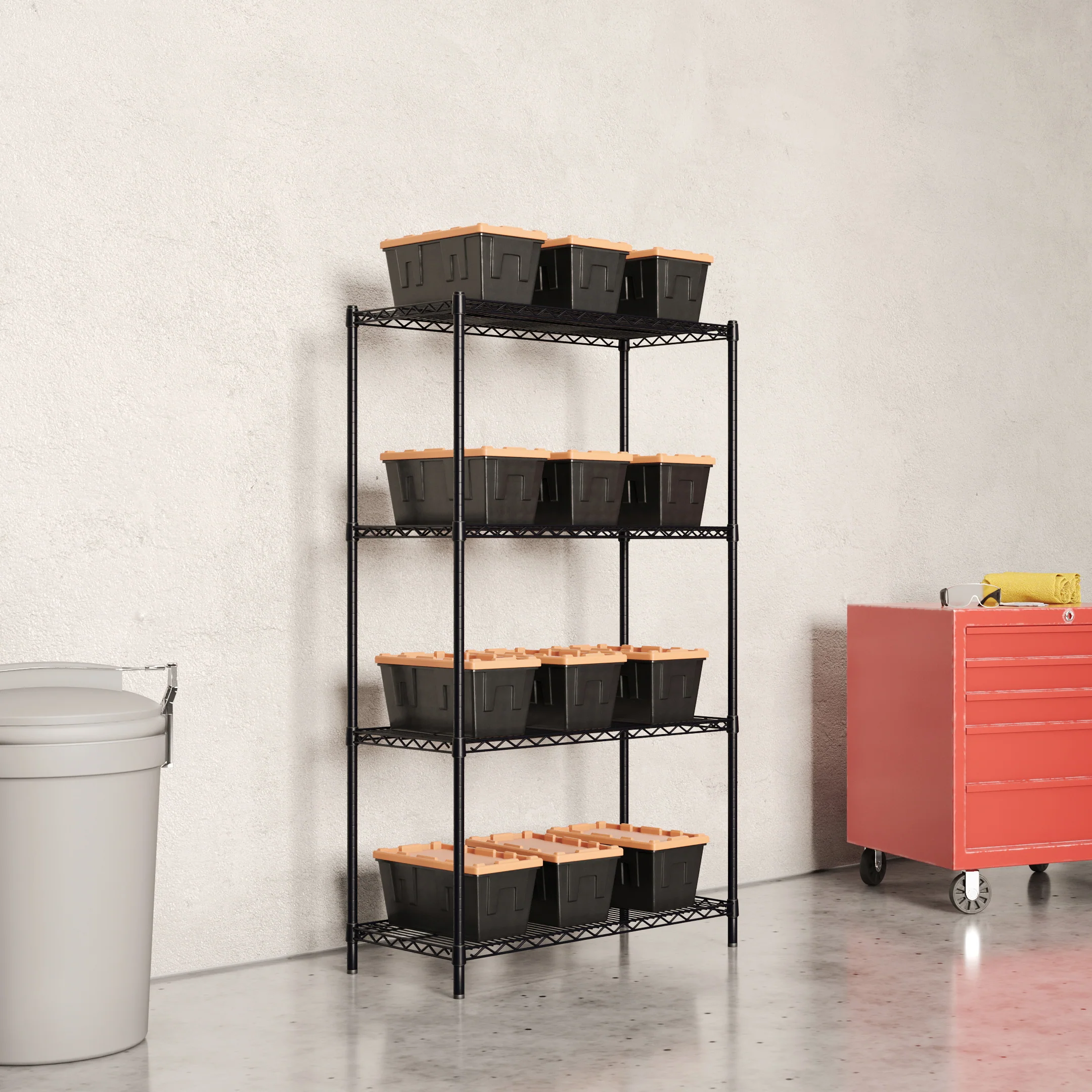 8"d x 54"h Black Wire Shelving w/ 4 Shelves - Image 15