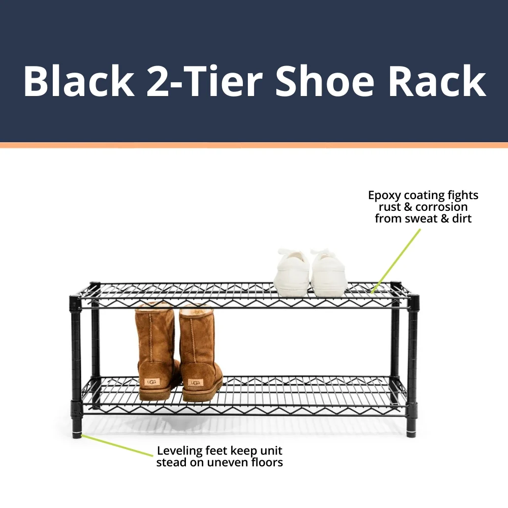 Black 2-Tier Shoe Rack - Image 5