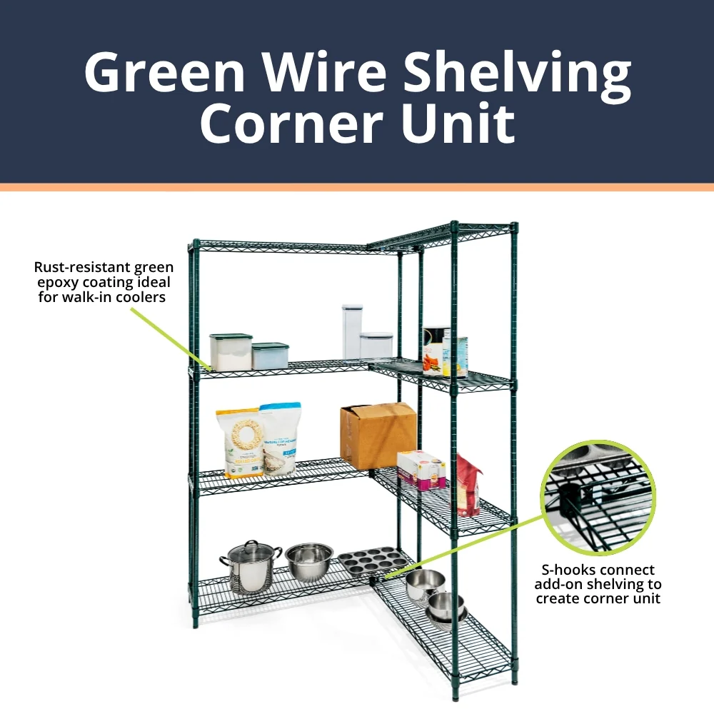 Green Wire Shelving Corner Unit - Image 3