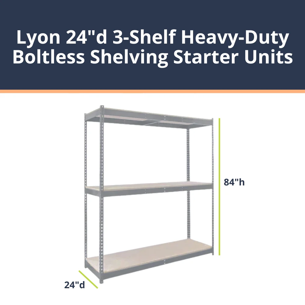 Lyon 24"d 3-Shelf Heavy-Duty Boltless Shelving Starter Units - Gray - Image 3
