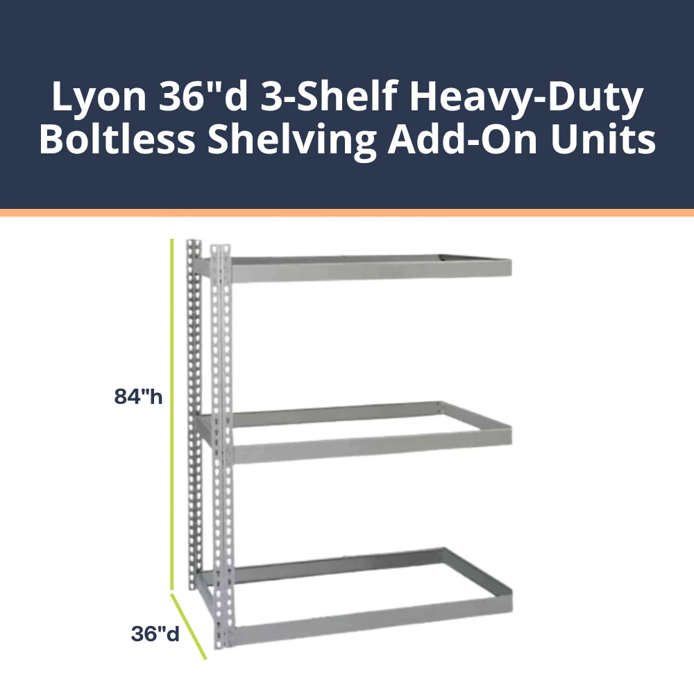 Lyon 36"d 3-Shelf Heavy-Duty Boltless Shelving Add-On Units - Gray - Image 4
