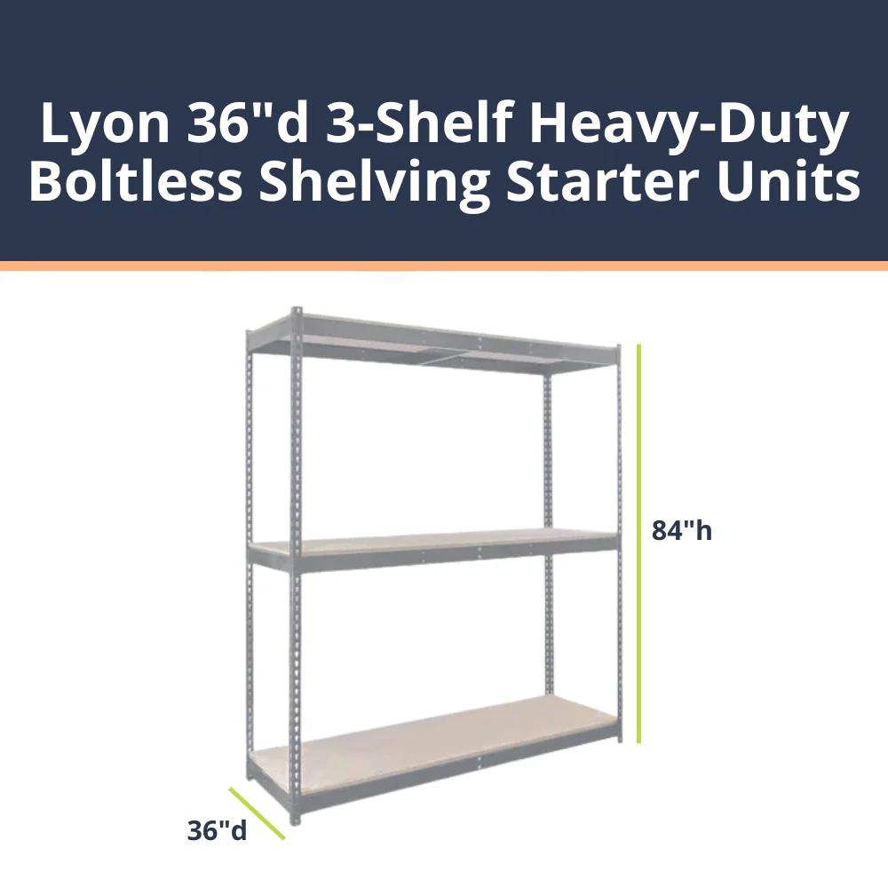 Lyon 36"d 3-Shelf Heavy-Duty Boltless Shelving Starter Units - Gray - Image 3
