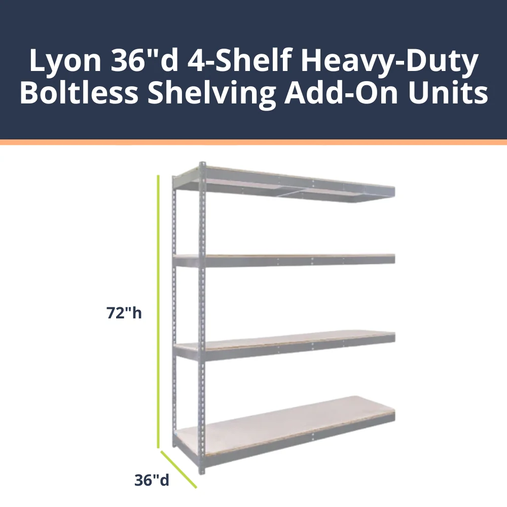 Lyon 36"d 4-Shelf Heavy-Duty Boltless Shelving Add-On Units - Gray - Image 4