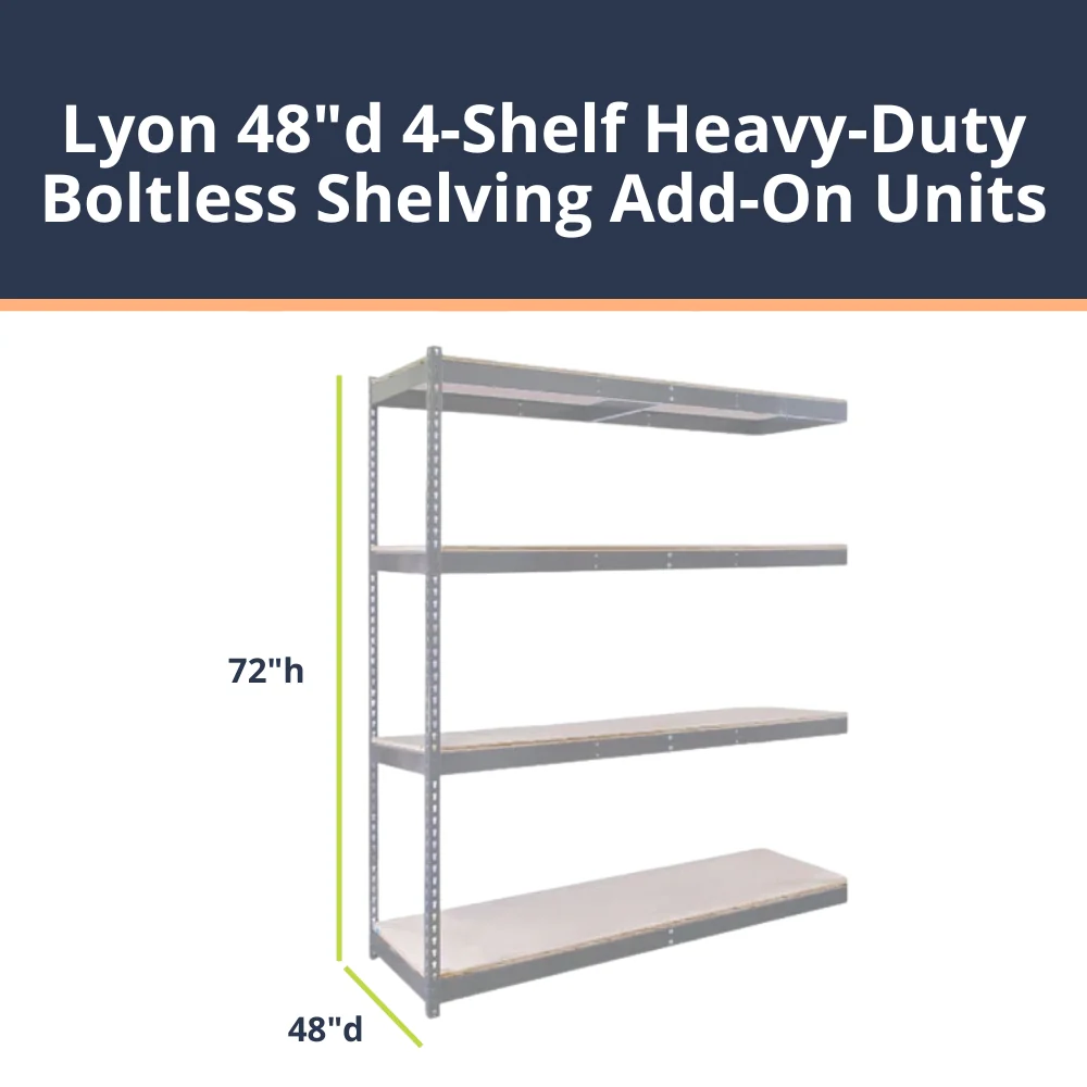 Lyon 48"d 4-Shelf Heavy-Duty Boltless Shelving Add-On Units - Gray - Image 4