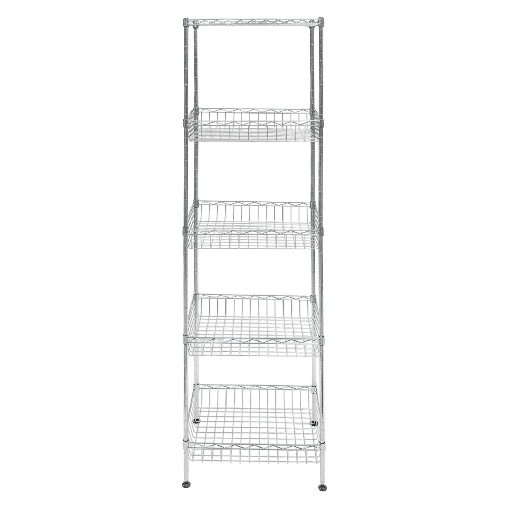 Standard Duty 14"d x 18"w x 60"h 5-Tier Chrome Wire Basket Shelving - Image 2